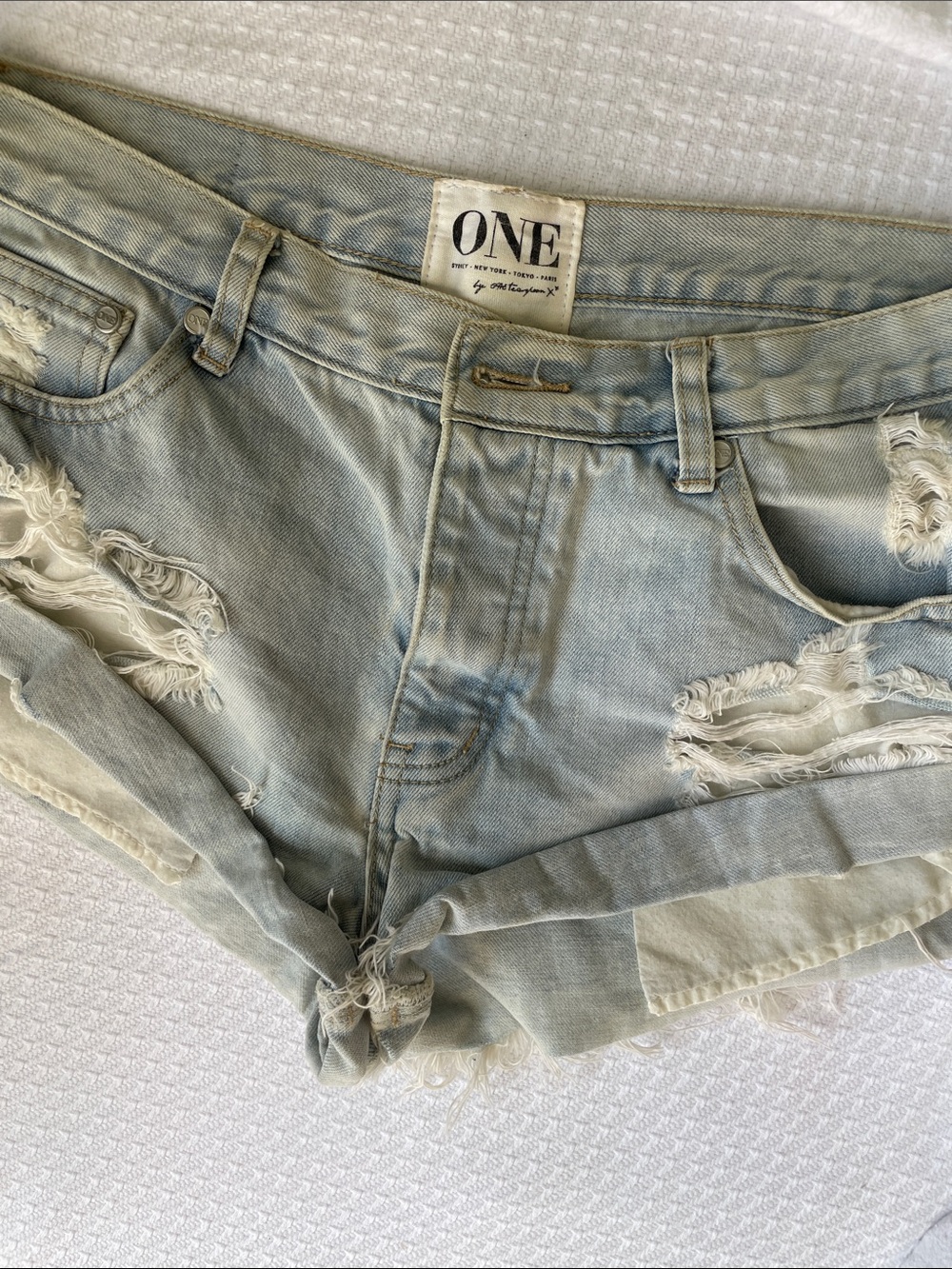 One Teaspoon Pale Blue Distressed Denim Cutoff Shorts